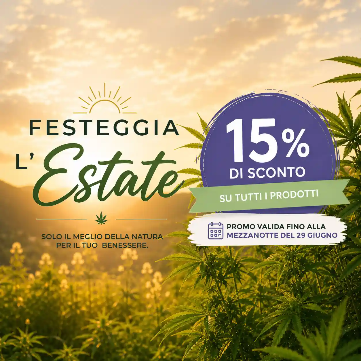 Promo solstizio d'estate -15% su tutto il catalogo