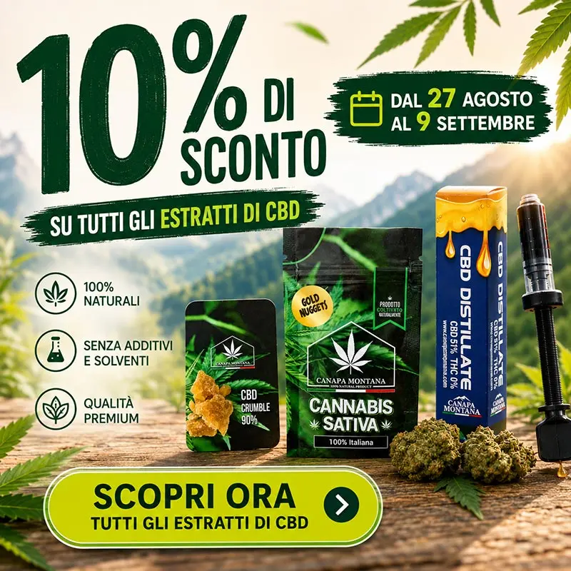 Promo del 10% di sonto su tutti gli estratti CBD